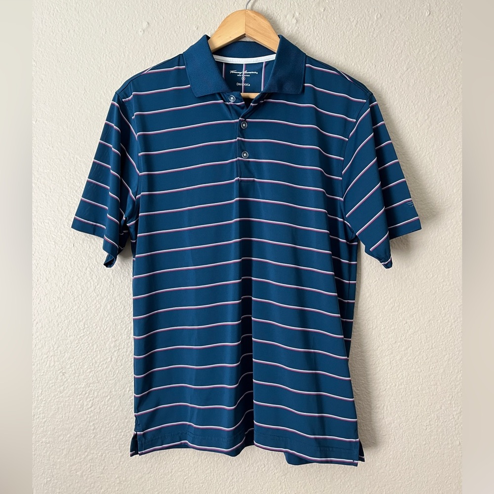 Tommy Armour Short Sleeve Polo Shirt Men Small Dri-Logic Blue Striped